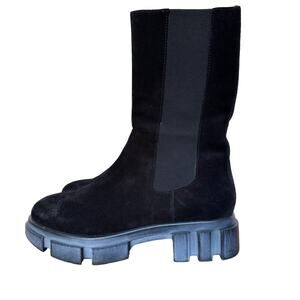 Free People Black Suede Chunky Platform Chelsea Boots - Size 38 / 7.5